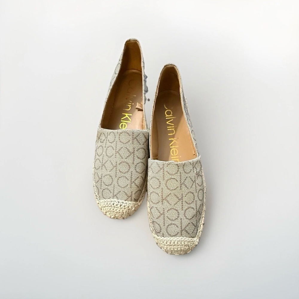 Calvin Klein Women's Taupe Logo Canvas Espadrilles